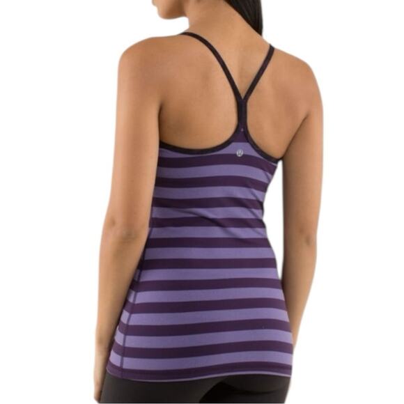 Lululemon Size 6 Micro Macro Stripe Deep Zinfandel Purple Black Power Y Tank Top - Picture 2 of 7
